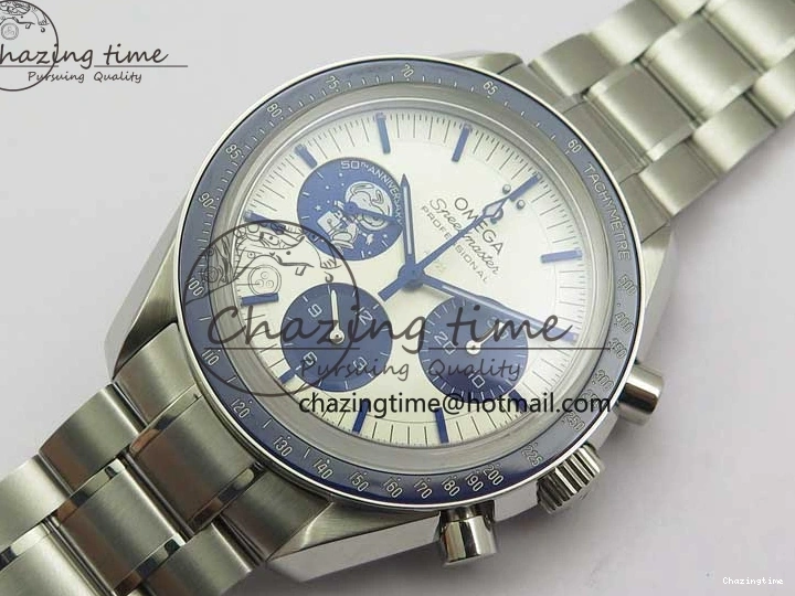 0211 Speedmaster SS Snoopy Apollo OMF Best Edition White Dial on SS Bracelet Venus EasyCare 7877